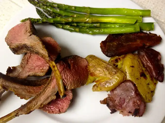 Rack Of Lamb With Smashed Potatoes And Roasted Asparagus