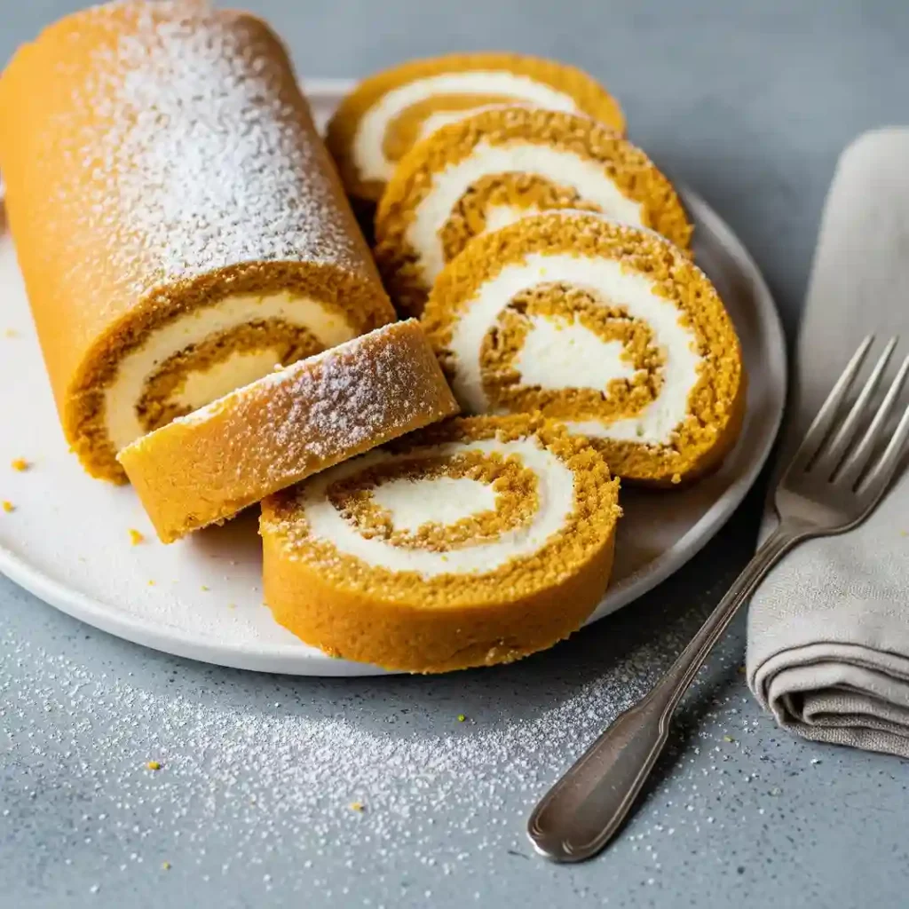 pumpkin cake roll with cream cheese filling