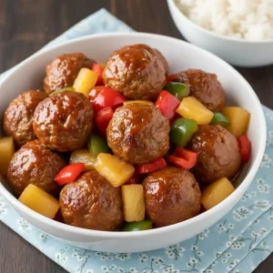 Sweet And Sour Meatballs With Pineapple Chunks