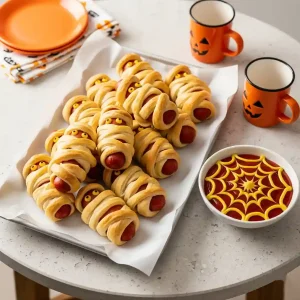 Halloween mummy hot dogs