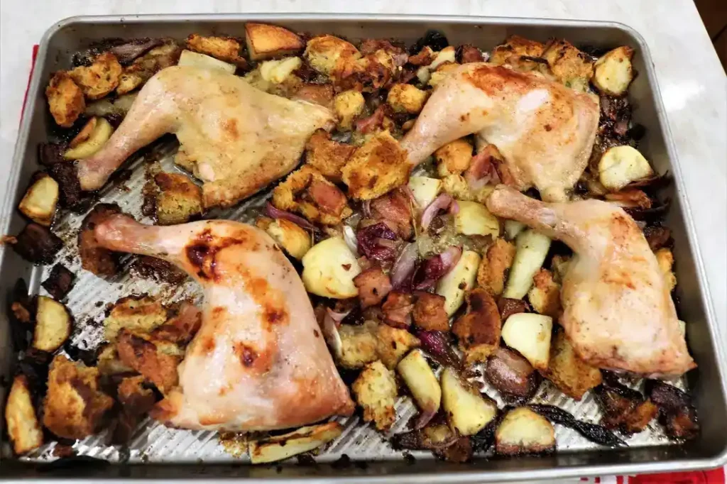 Sheet-Pan Chicken With Sourdough And Bacon