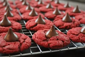 Red Velvet Peanut Butter Blossom Cookies