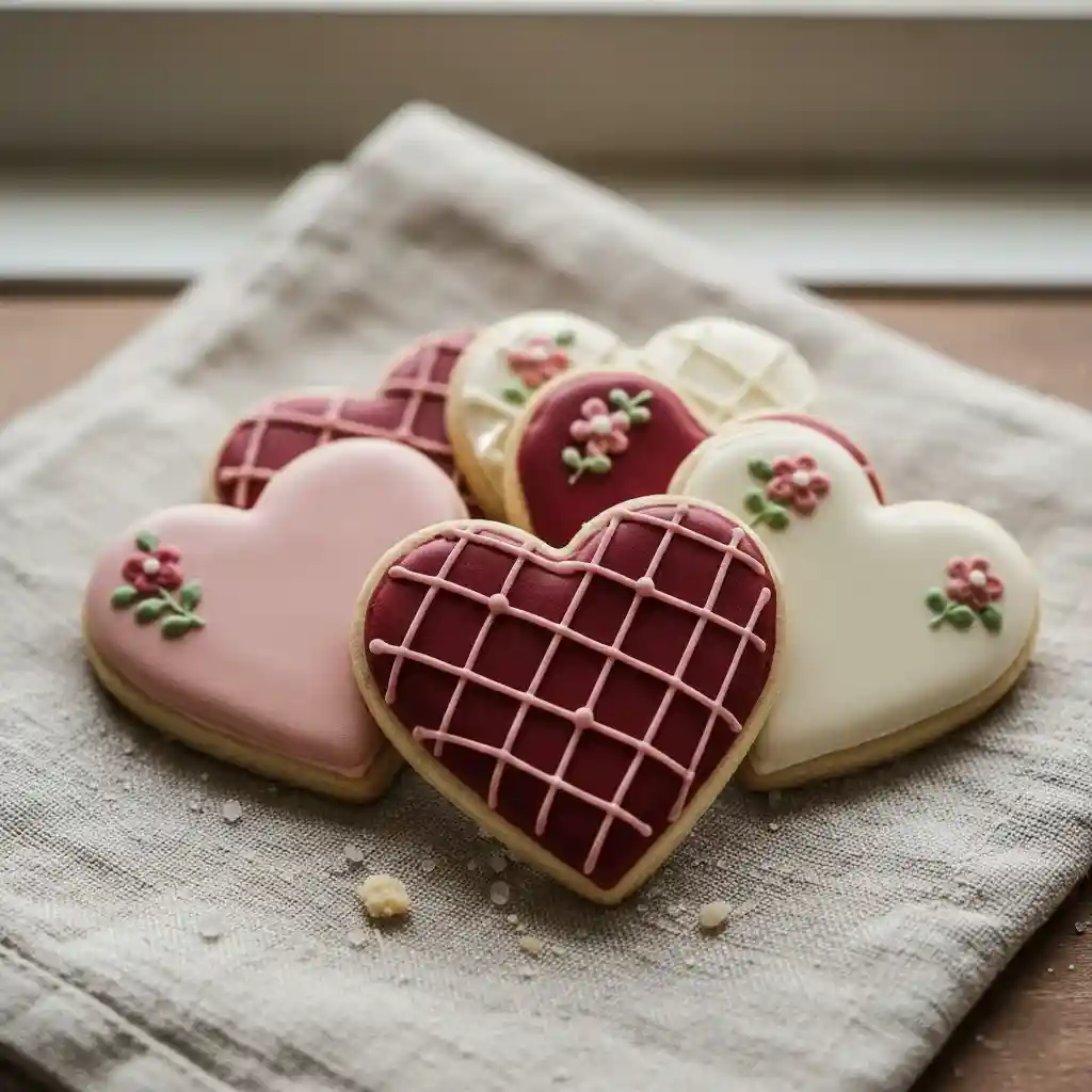 decorated heart shaped valentines cookies