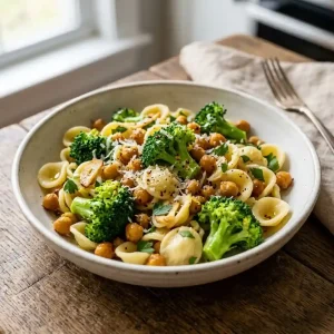 Broccoli Chickpea Pasta with Garlic Olive Oil