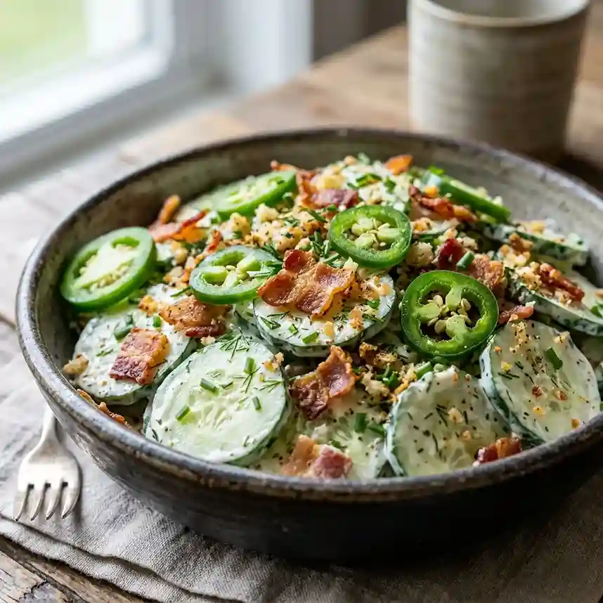 Creamy Jalapeno Popper Cucumber Salad